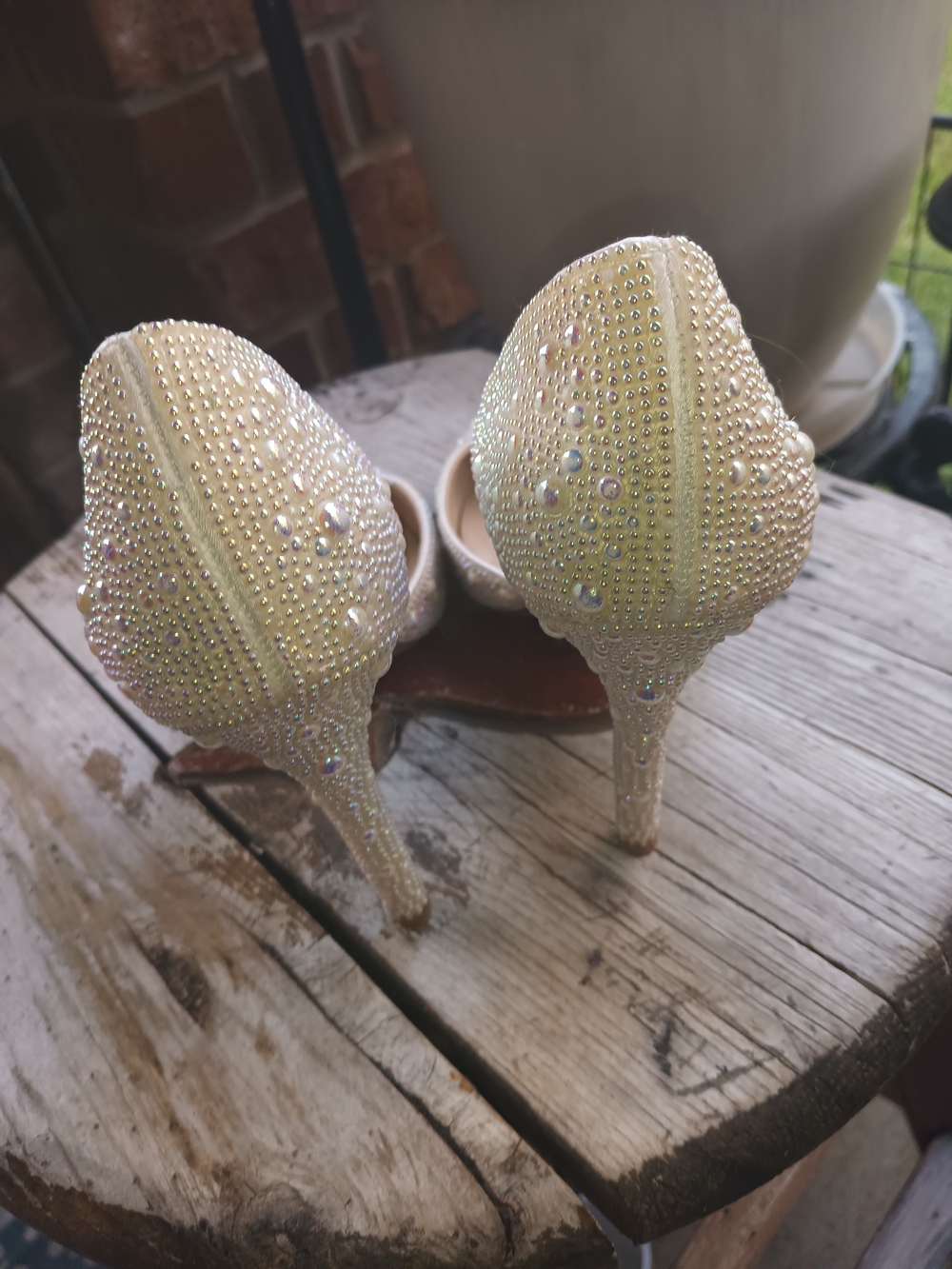 Betsey Johnson Pearl-Embellished Cream Pointed-Toe Pumps - Picture 3 of 7